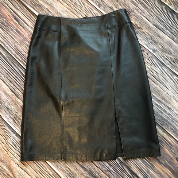 003 COLETTE MORDO SADMARA SOFT BLACK LEATHER SKIRT BACK ZIPPER FRONT SLIT SZ10 - Picture 1 of 10